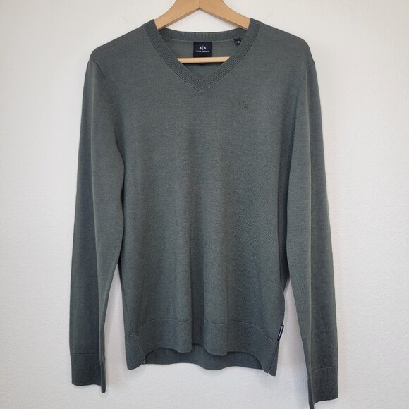Armani Exchange Other - Armani Exchange Virgin Wool V-Neck Sweater Mens Med Green Preppy Lightweight
